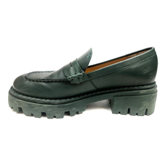 FREE PEOPLE Lyra Lug Sole Loafers / Deep Jade Leather Size 39.5 US 9 - Picture 2 of 12